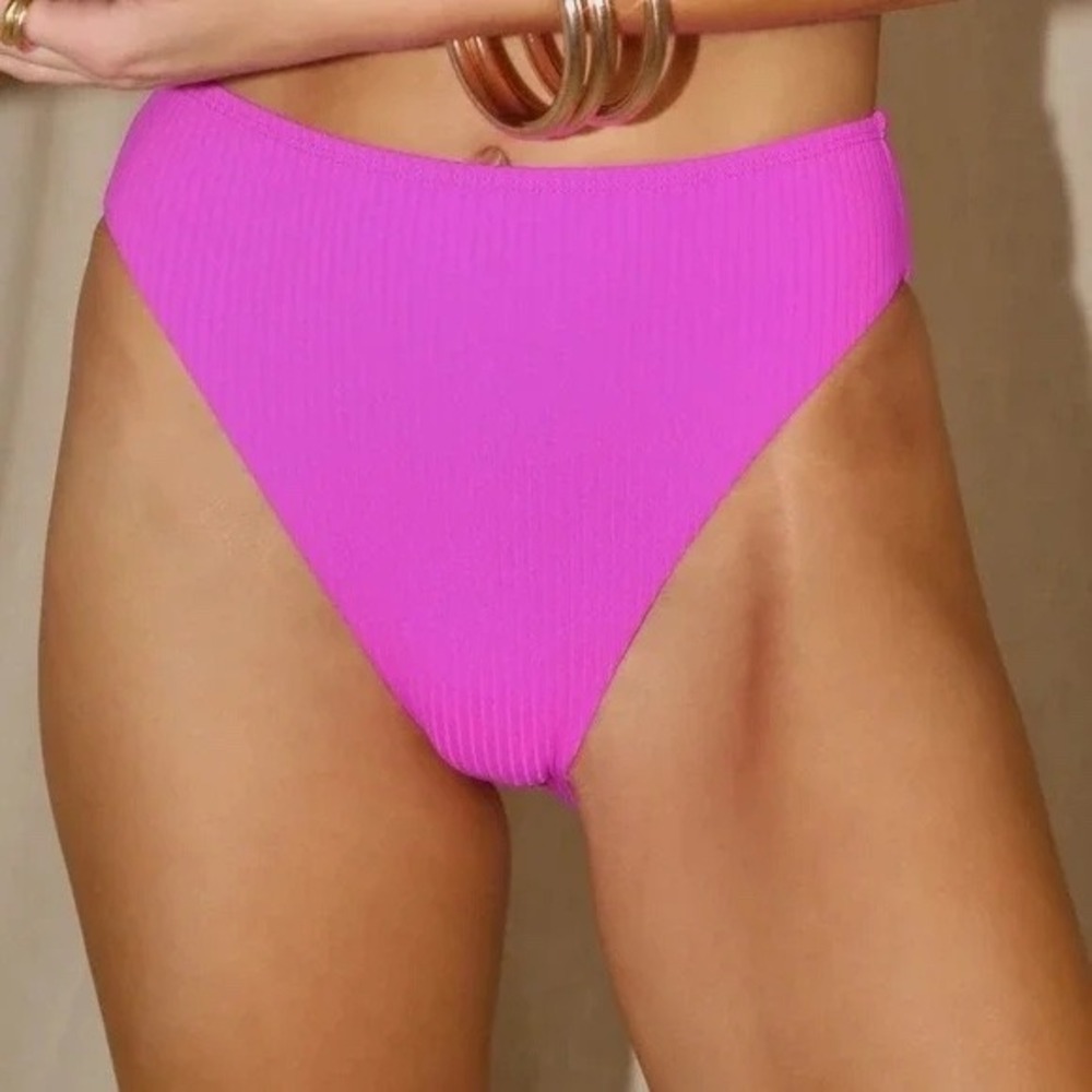 Lulus High Waisted‎ Bikini Bottoms Fuchsia Pink Size S